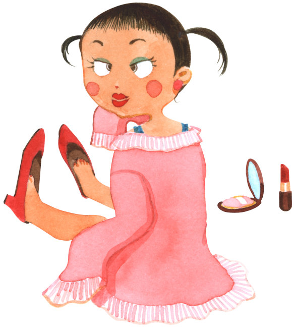 化妆中的可爱卡通女孩简笔画|化妆中的可爱卡