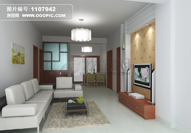 室内设计客厅餐厅3D模型和3D<em>效果图下载</em>模板