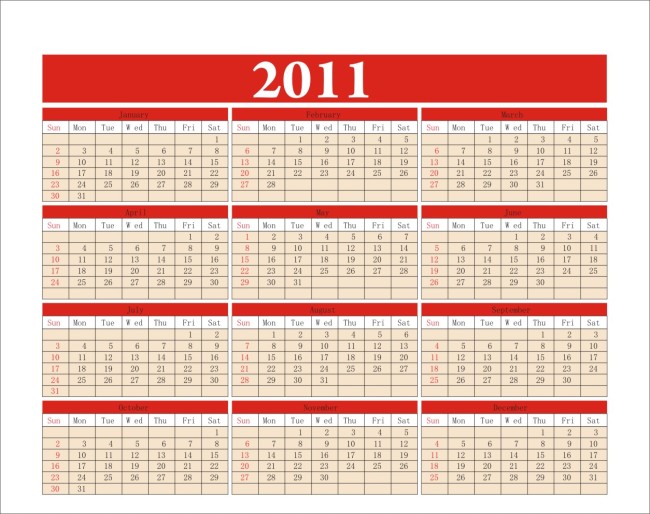 2011矢量年历表图片