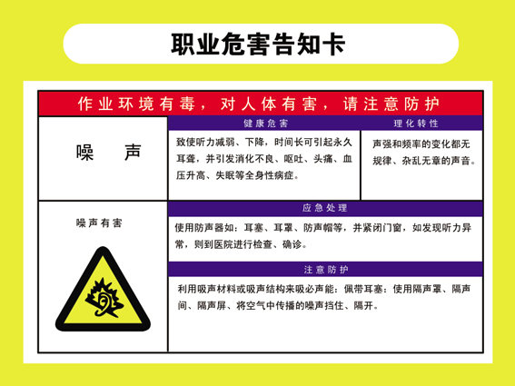 安全告知卡+噪声有害