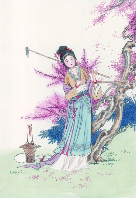 红楼梦插画黛玉葬花模板下载(图片编号:1044
