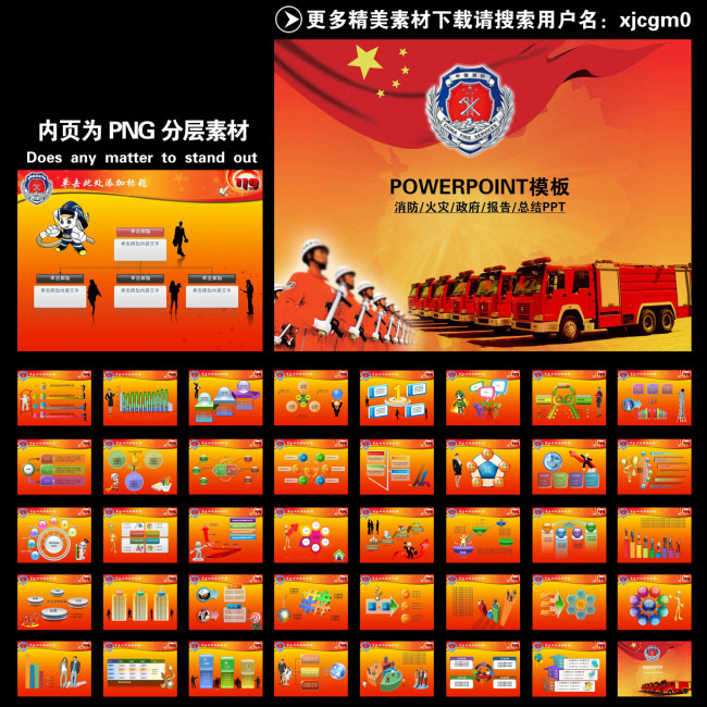 消防火灾安全政府会议报告总结PPT幻灯片模板
