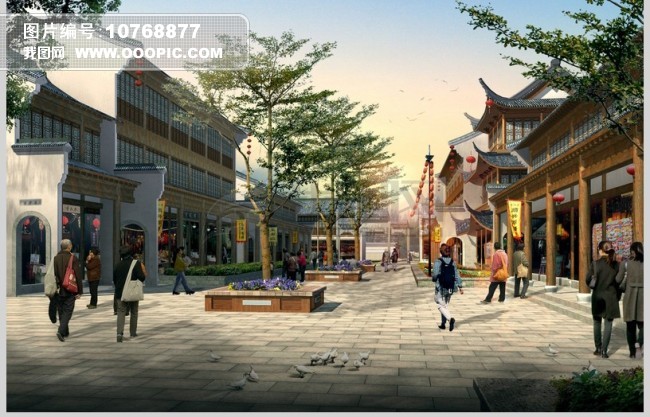 仿古商业街内部景观效果图图片