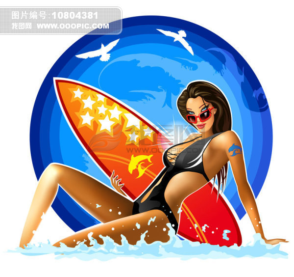 卡通<em>美女冲浪</em>模板下载(图片编号:10804381)__