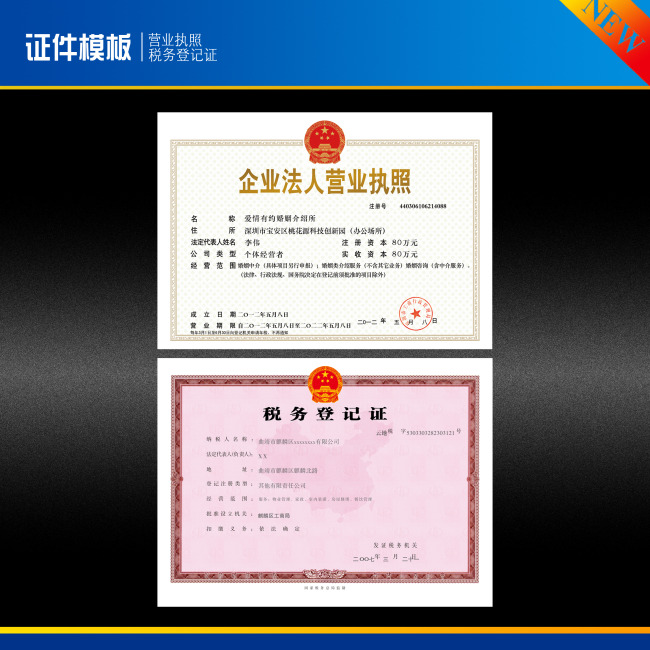 营业执照 税务登记证模板下载(图片编号:1081
