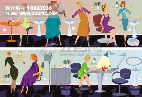 卡通理发插画<em>理发师烫发</em>模板下载(图片编号:1