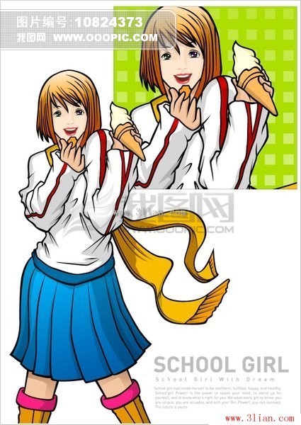 <em>吃</em>冰淇淋的<em>女学生</em>模板下载(图片编号:1082437