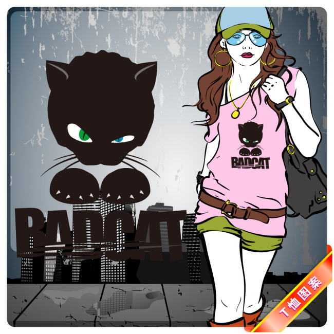 卡通超酷动物猫T恤图模板下载(图片编号:1092