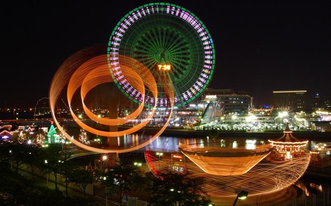 摩天轮风景图片图片下载 城市 摩天轮 夜色 夜景 全景 灯光 霓虹灯