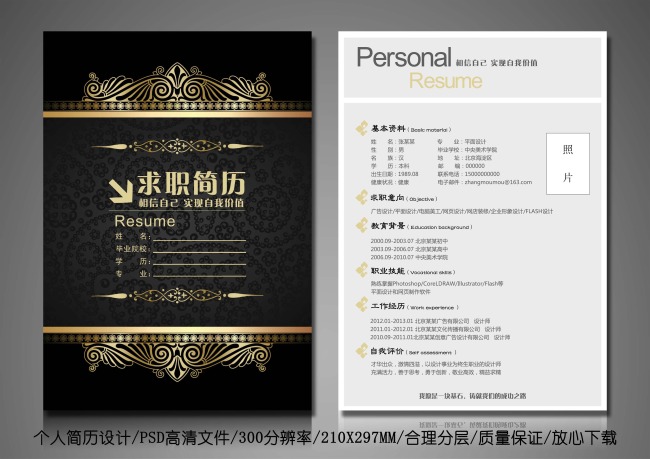 蓝色欧式风格个人求职应聘简历设计模板图片