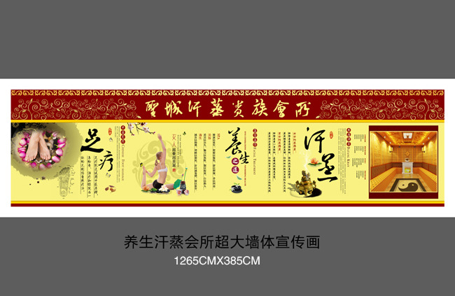 美容养生汗蒸会所墙体宣传广告psd下载
