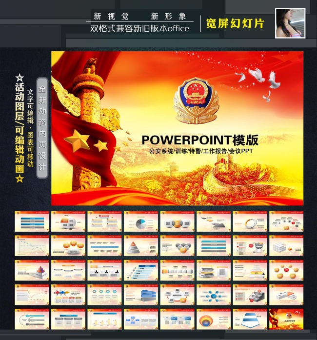 公安警察系统交警特警刑警动态PPT模板模板下