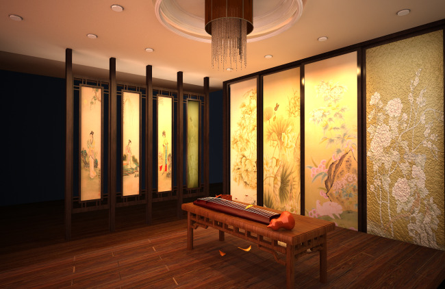 古筝<em>3D</em>模型下载<em>3D古代美女</em>屏风模型下载模板