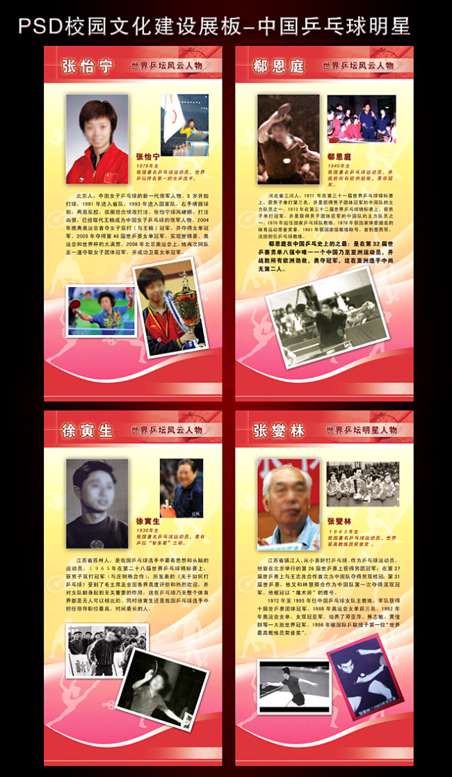 校园文化建设展板设计-<em>中国乒乓球明星</em>4张模板