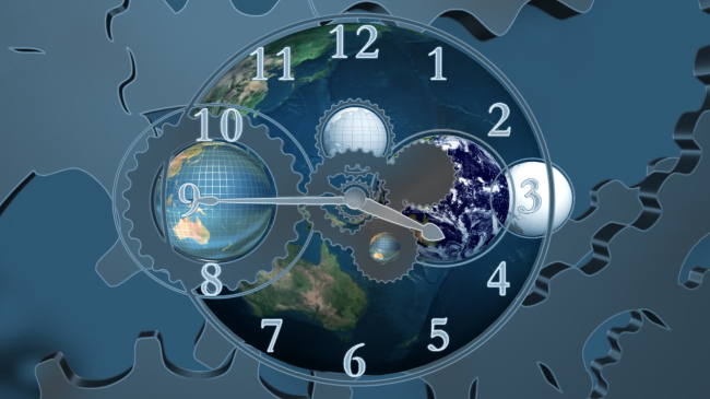 地球时钟指针旋转世界时间超高清视频素材模板