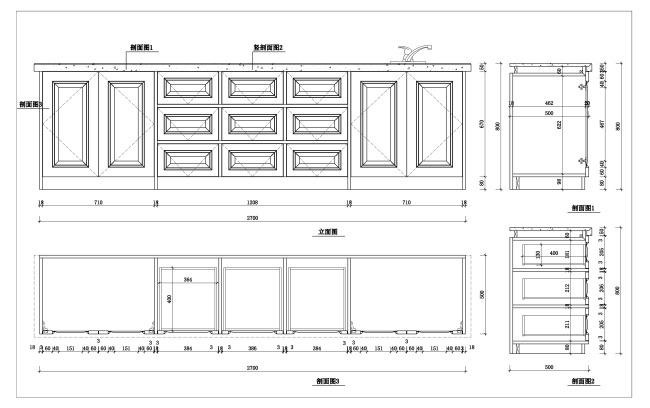 4门9抽CAD造型酒吧吧台图纸设计模板下载(图