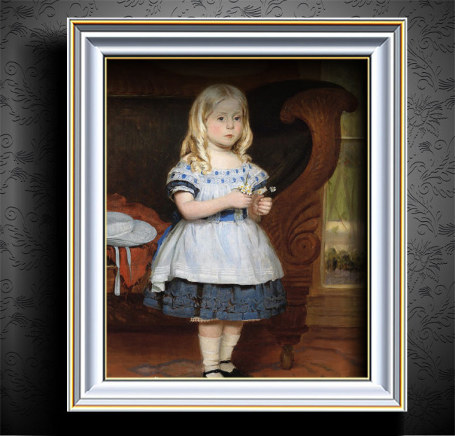 穿连衣裙的小女孩古典主义油画模板下载(图片