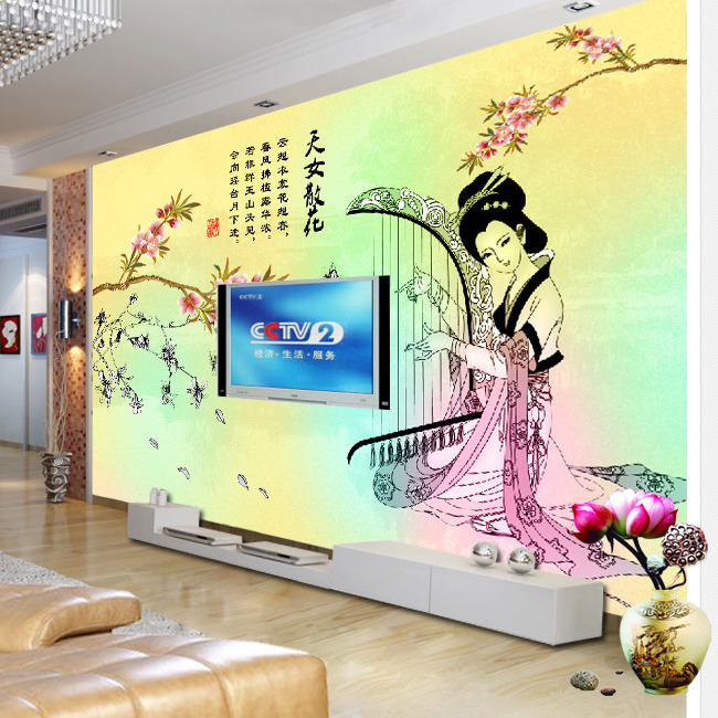 <em>天女散花电视</em>背景墙模板下载(图片编号:11346