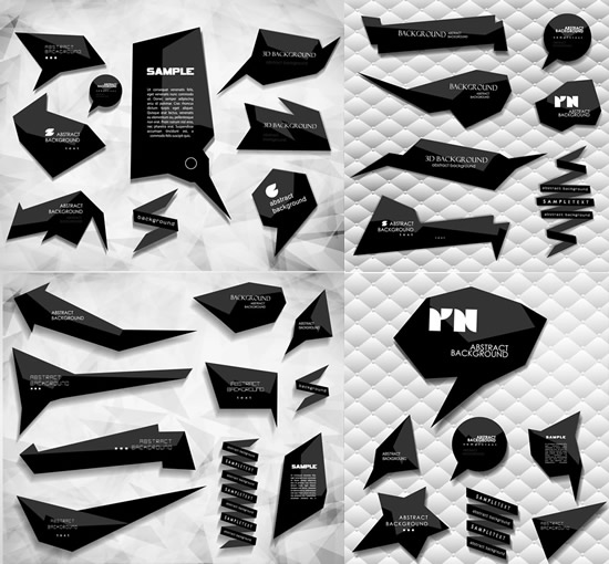 黑色对话框 黑色折纸框 黑色异形标签模板下载