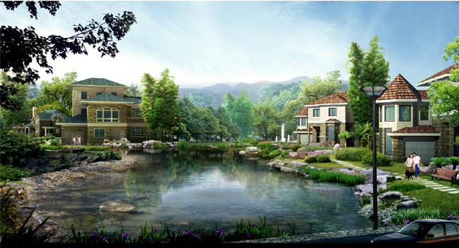 别墅花园小区园林景观绿化设计效果图模板下载