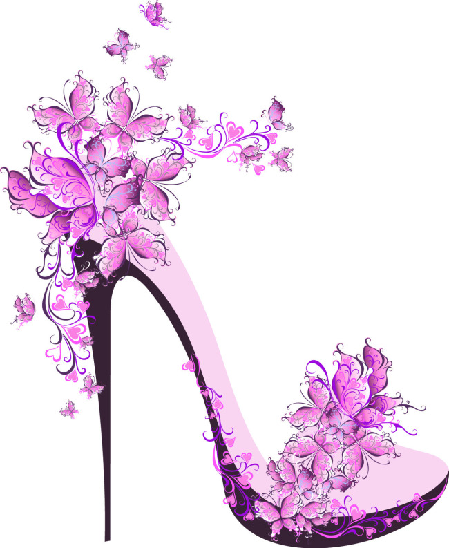 可爱粉色蝴蝶矢量高跟鞋模板下载(图片编号:1