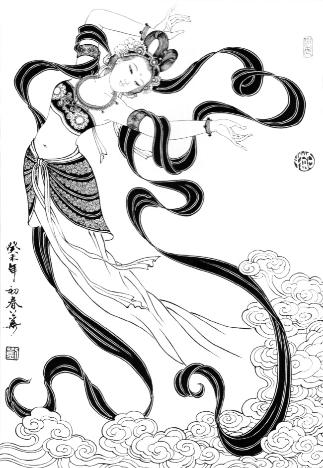 刘公华白描人物-032 飞天模板下载(图片编号:1