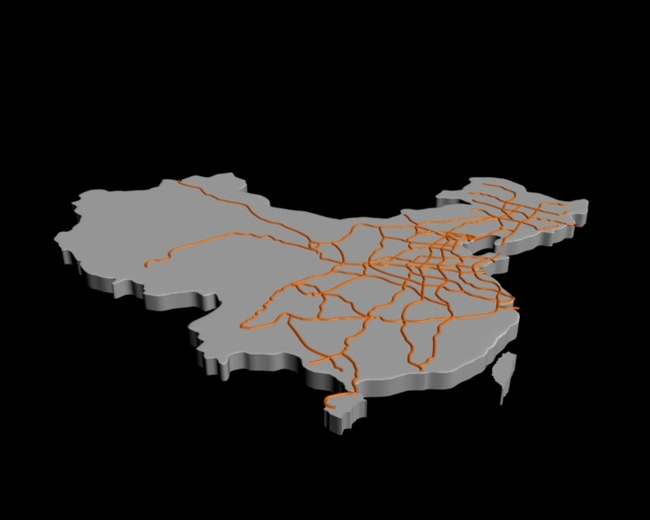 中国版图三维模型 三维地图铁路线图片