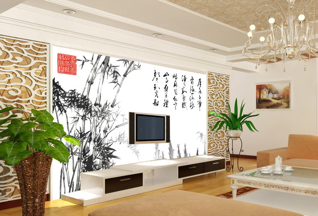 水墨竹子图中式古典文化电视背景墙图片