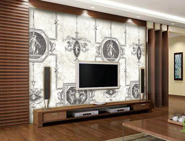 圣母圣婴简约木质电视背景墙模板下载(图片编