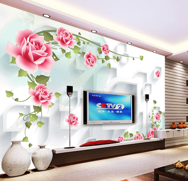 玫瑰花朵客厅电视背景墙模板下载(图片编号:1