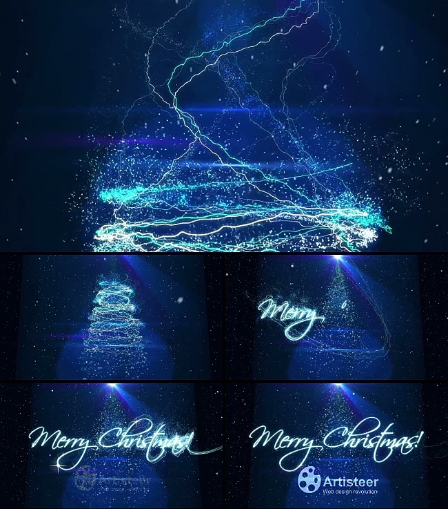 粒子光线圣诞树书写英文单词高清视频素材模板