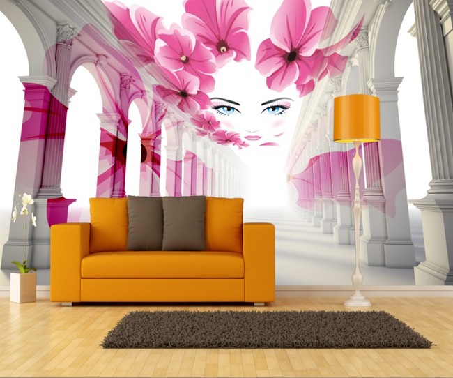 3D壁画美女桃花粉色花模板下载(图片编号:114