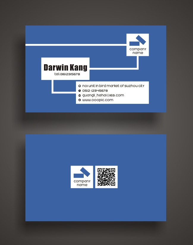 二维码蓝色视觉引导名片模板下载(图片编号:1