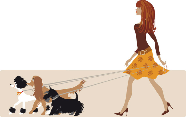 美女溜狗矢量图模板下载(图片编号:11510672