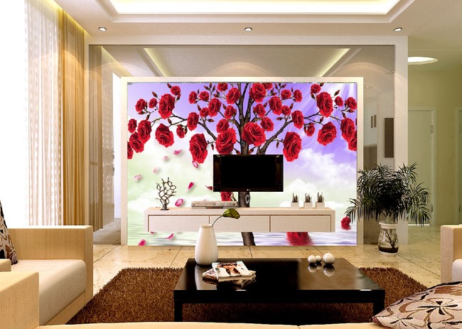 客厅玫瑰花树电视背景墙图片模板下载(图片编