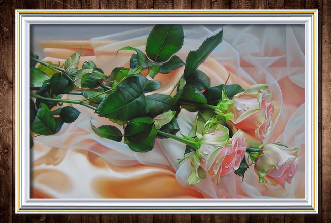 美丽 油画 花卉/美丽的粉玫瑰写实主义花卉油画