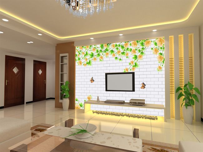 3D墙砖玫瑰电视背景墙模板下载(图片编号:116