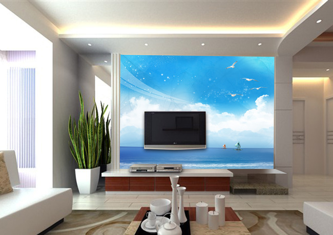 蓝天白云大海电视背景墙模板下载(图片编号:1