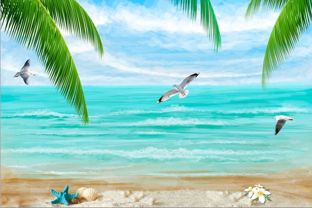 蓝天白云大海电视背景墙模板下载(图片编号:1