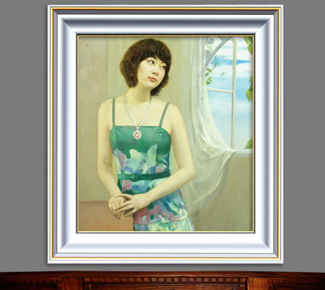 遥望<em>窗外的女子</em>现代风格油画模板下载(图片编