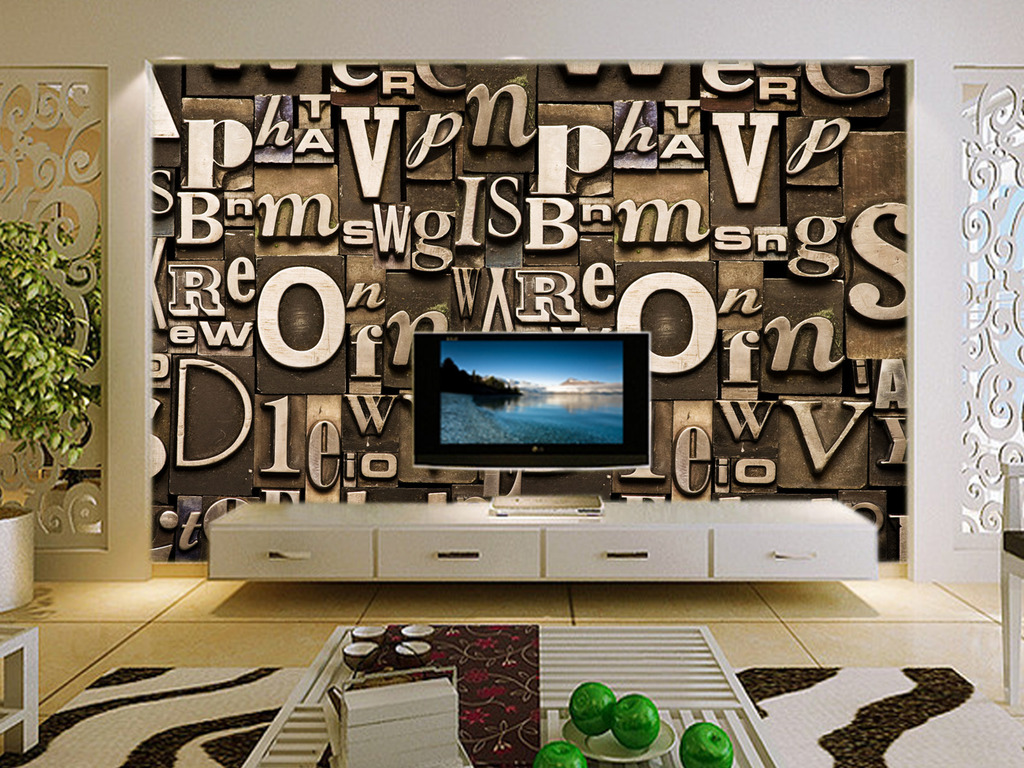 3D立体英文字母背景墙壁画模板下载(图片编号