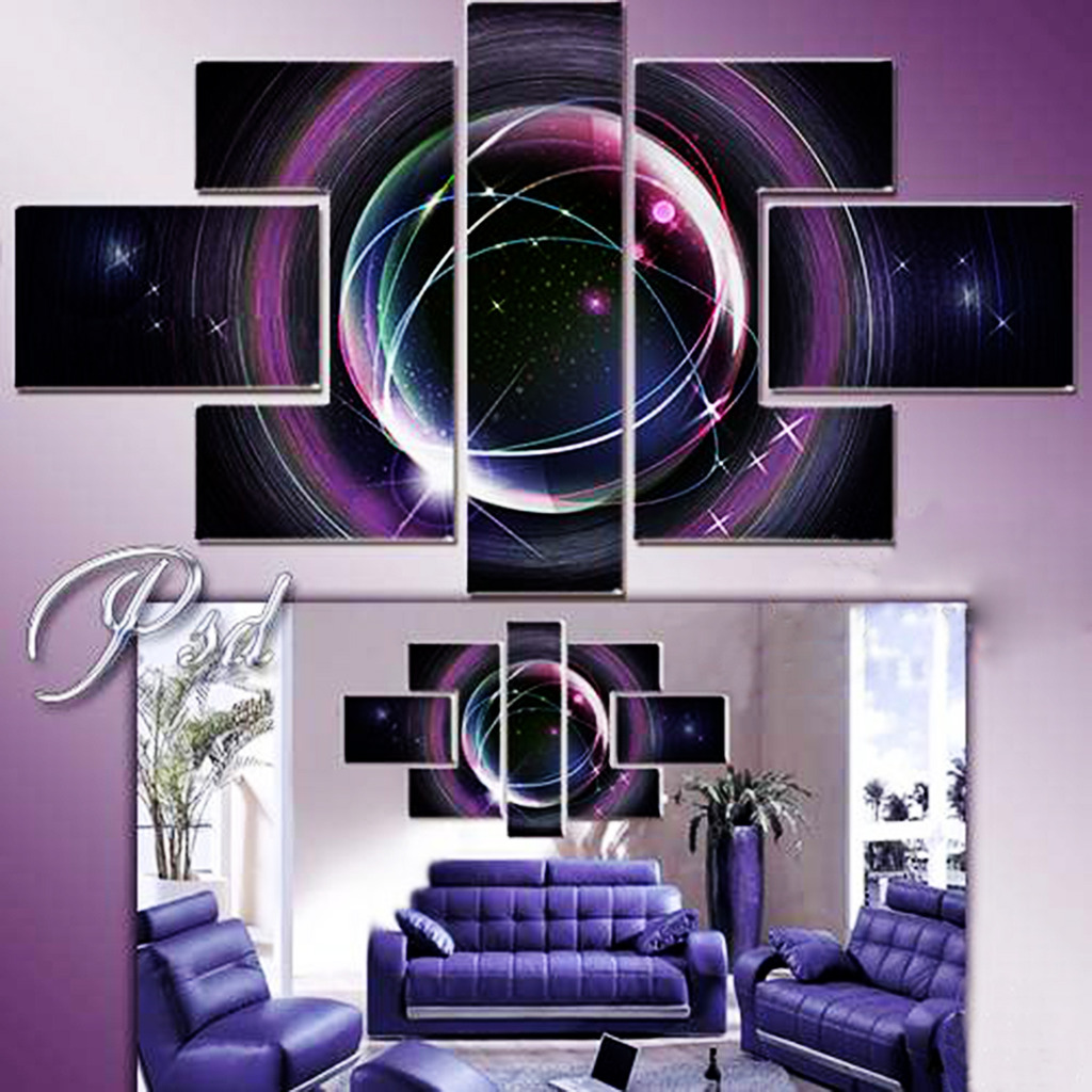 四联幅PSD无框画紫色梦幻空间模板下载(图片