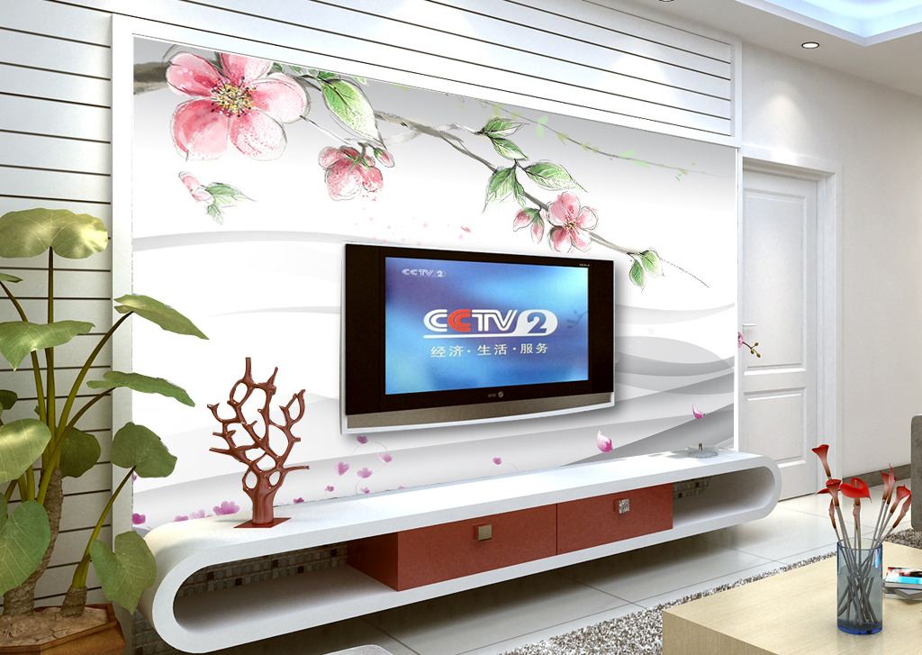 花朵客厅电视背景墙装饰画模板下载(图片编号