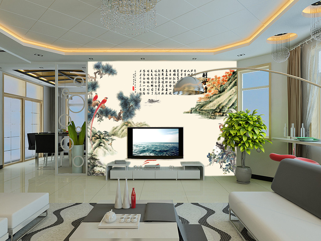 国画山水花鸟电视背景墙壁画模板下载(图片编号:11778623)_背景墙_装饰画|无框画|背景墙_我图网weili.ooopic.com