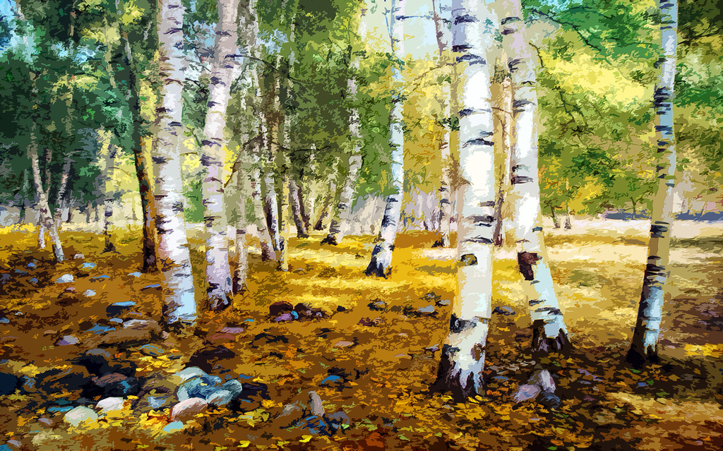 高清木刻效果白桦树系列装饰画背景墙模板下载