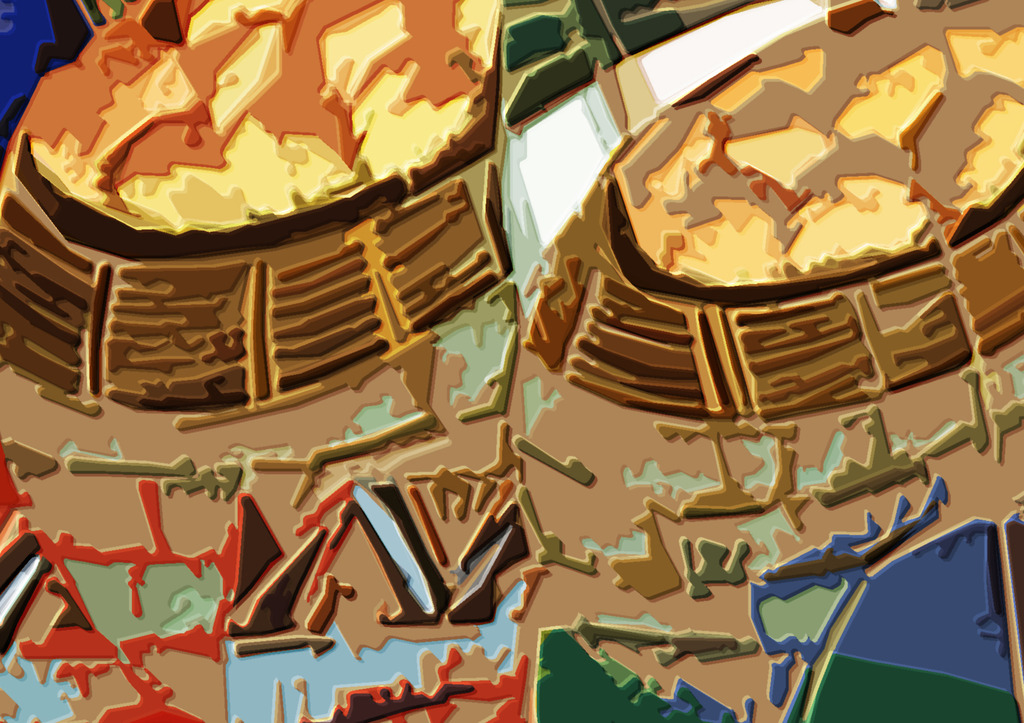 高清木刻效果云南重彩赶集装饰画背景墙