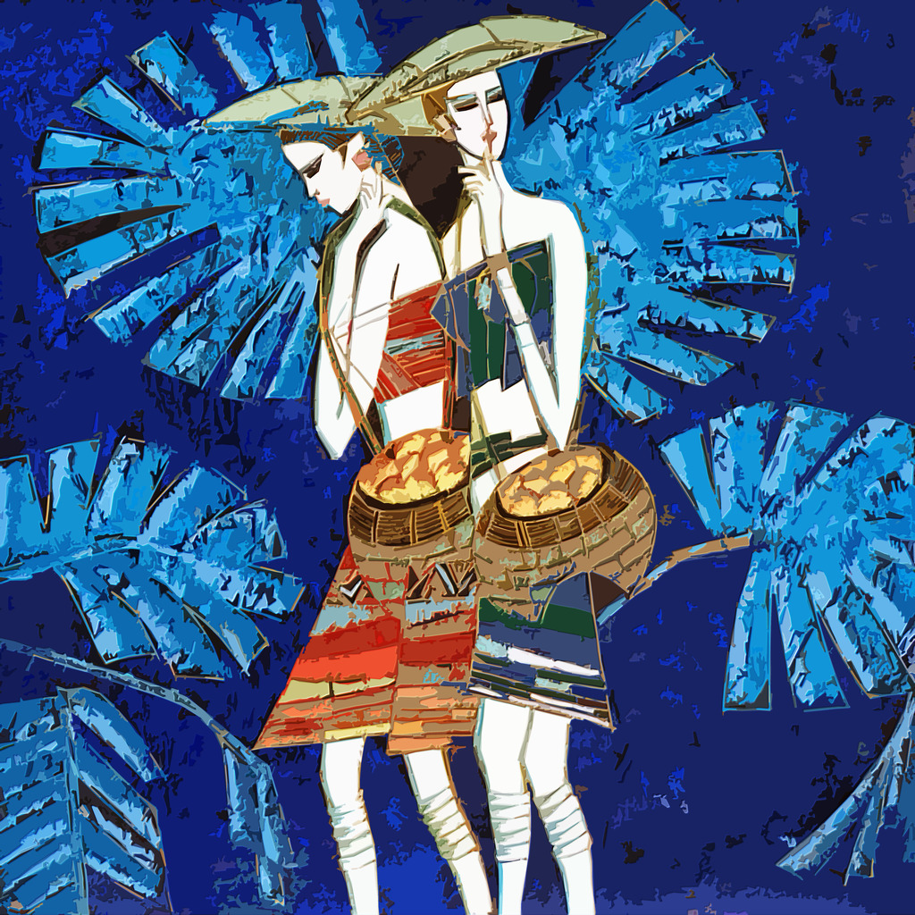 高清木刻效果云南重彩赶集装饰画背景墙模板下