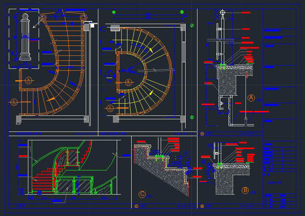 旋转楼梯施工详图模板下载(图片编号:1179793