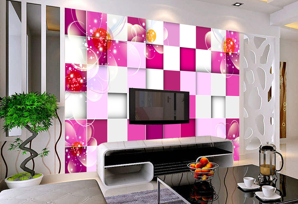 3D立体方格花朵壁纸墙纸背景墙模板下载(图片