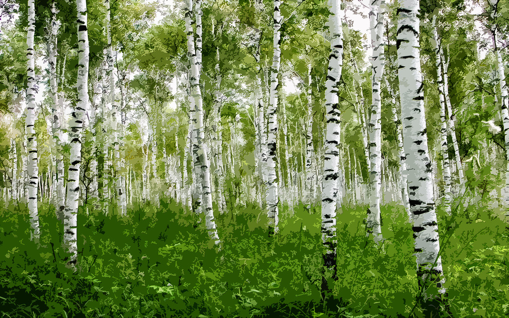 高清木刻效果白桦树系列装饰画背景墙模板下载